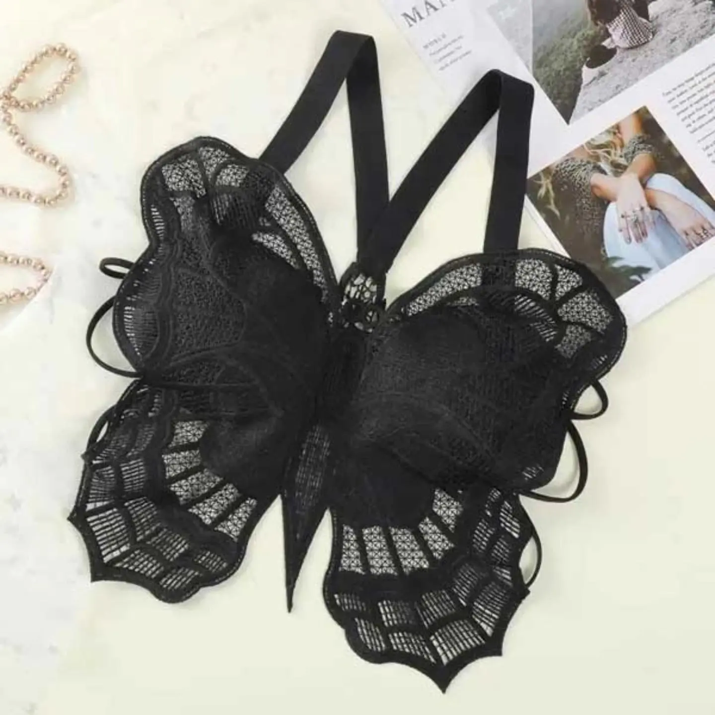 Butterfly Backless Light Padded Lace Fashion Bra for Women - Image 5