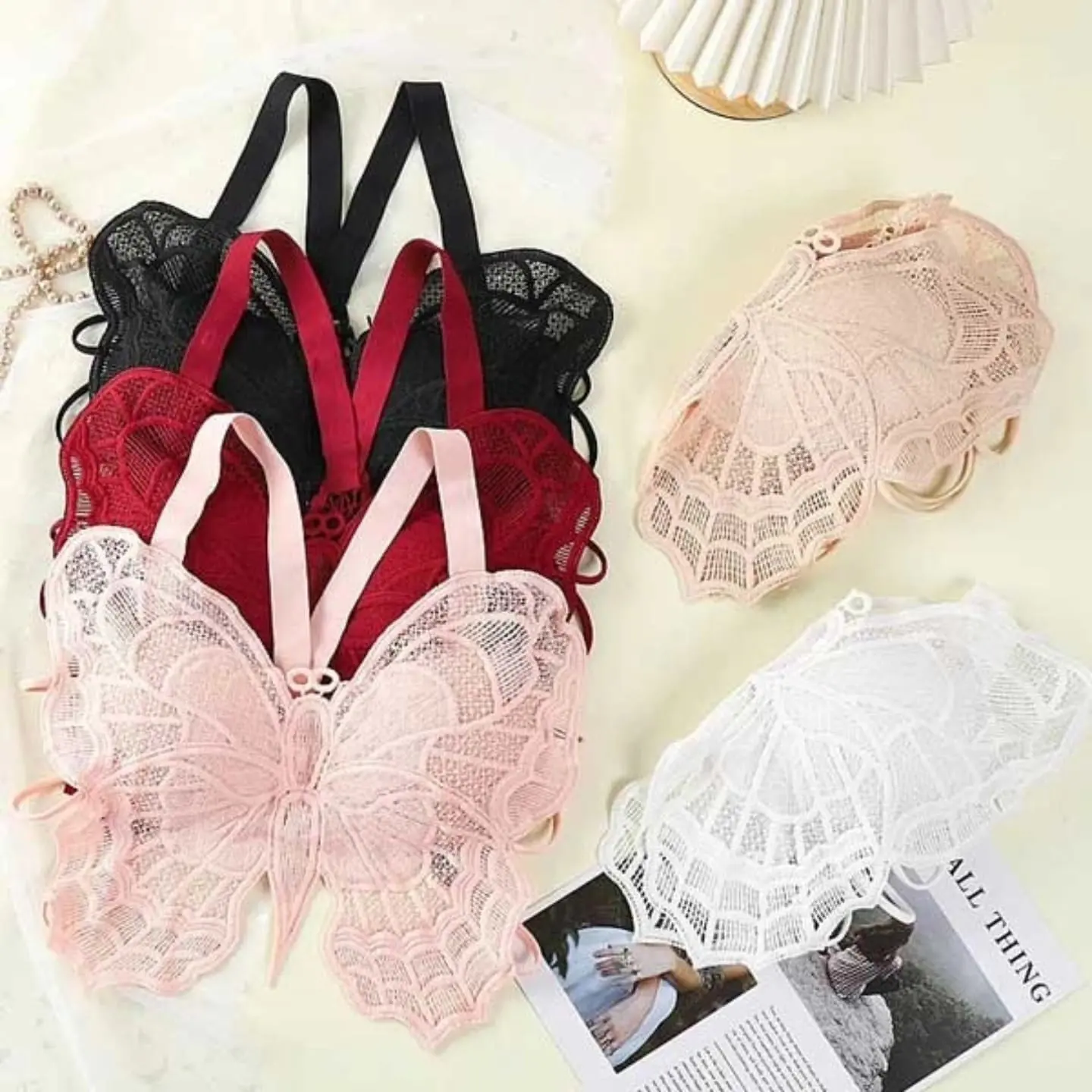Butterfly Backless Light Padded Lace Fashion Bra for Women - Image 7
