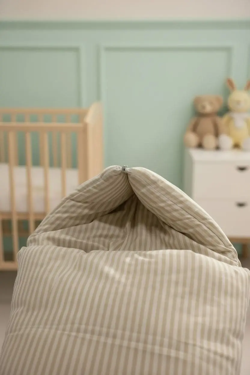 Beige Stripe Cotton Baby Carry Nest Soft Portable Baby Bed - Image 3