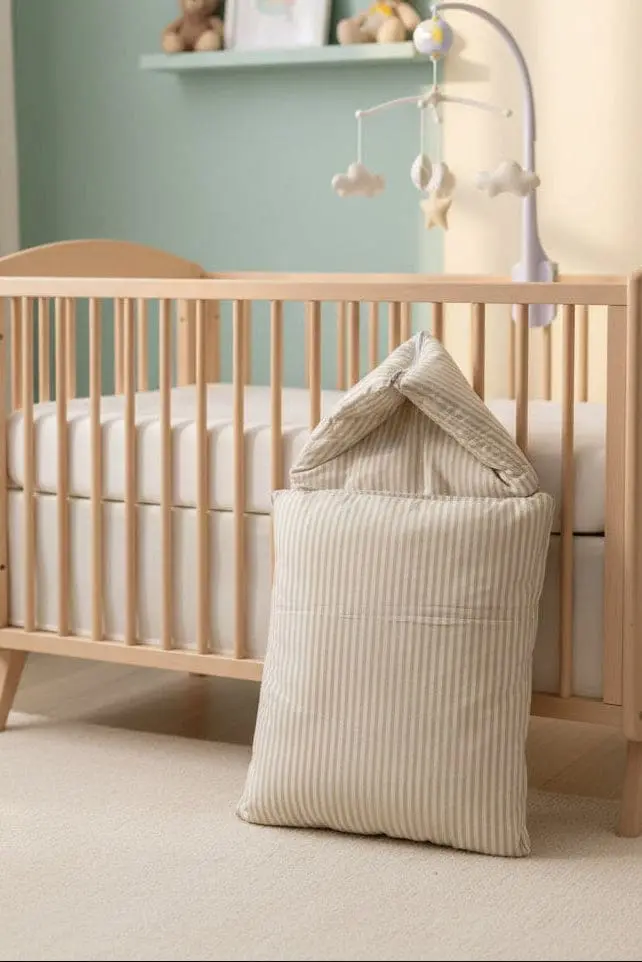 Beige Stripe Cotton Baby Carry Nest Soft Portable Baby Bed - Image 2