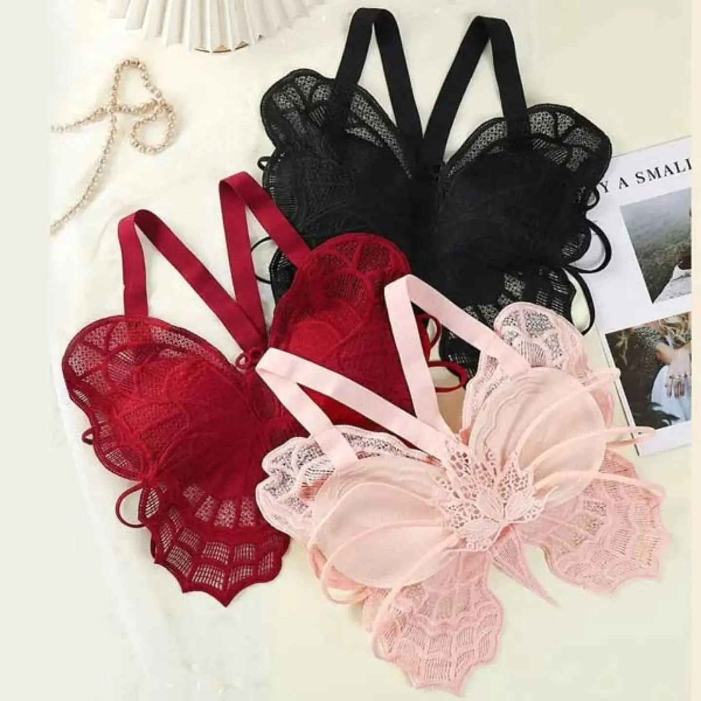 Butterfly Backless Light Padded Lace Fashion Bra for Women - Image 3