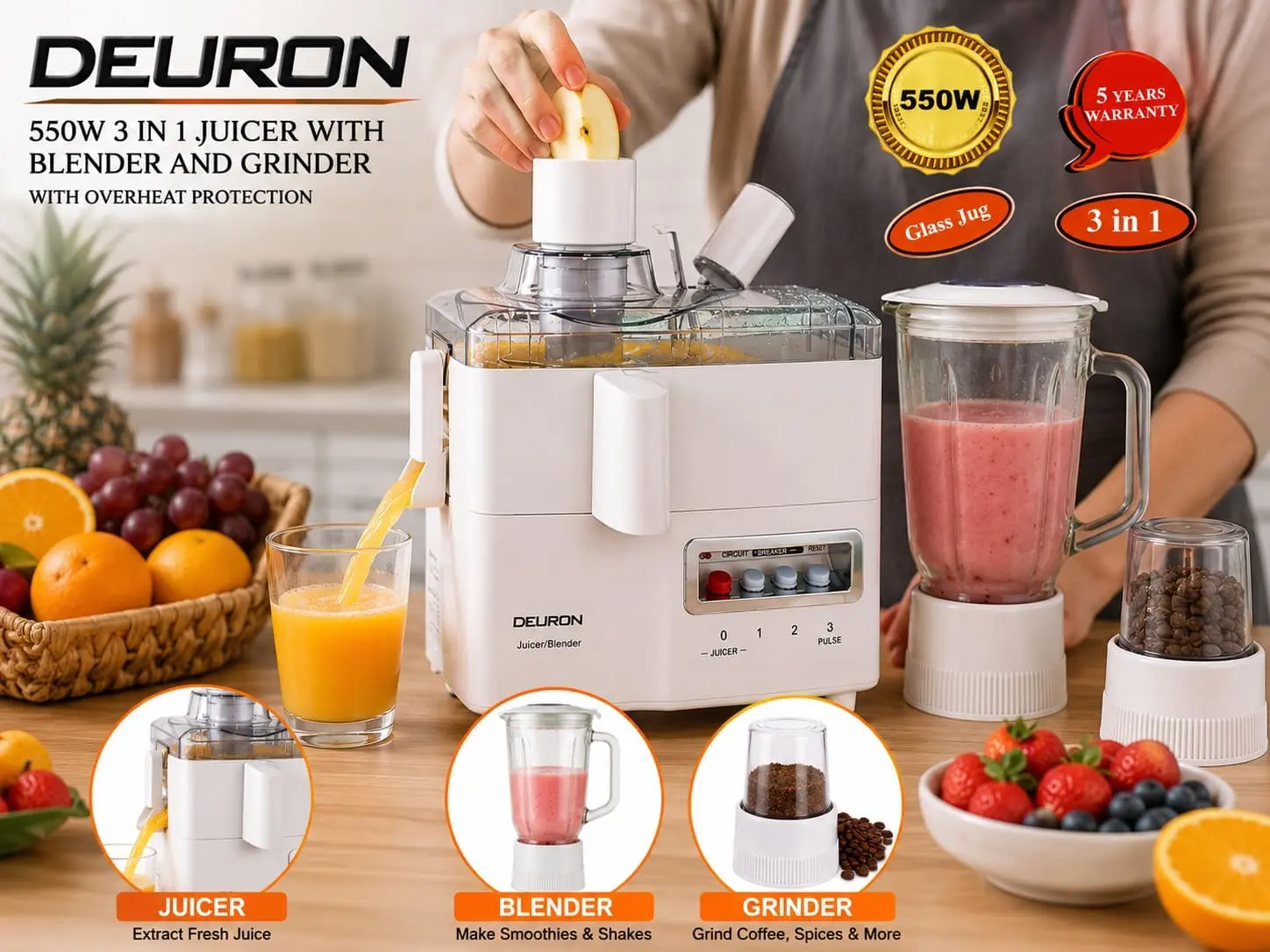 Modern 3-in-1 juicer and blender