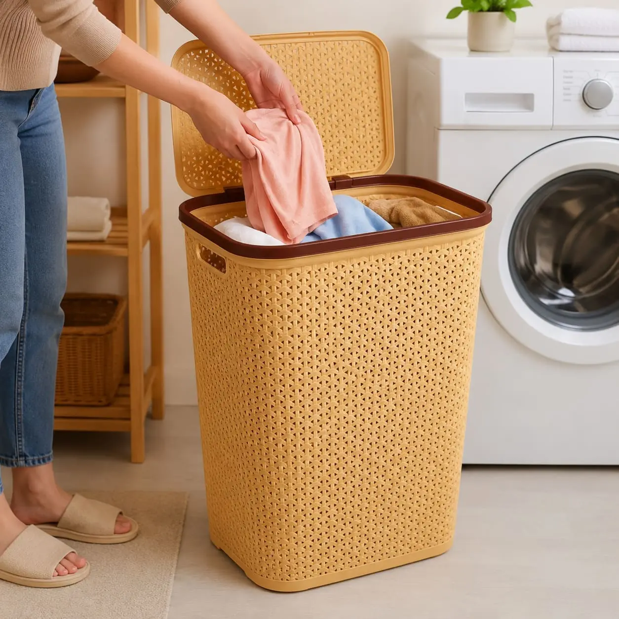Collapsible Laundry Basket with Lid and Handles for Clothes Storage - Image 2