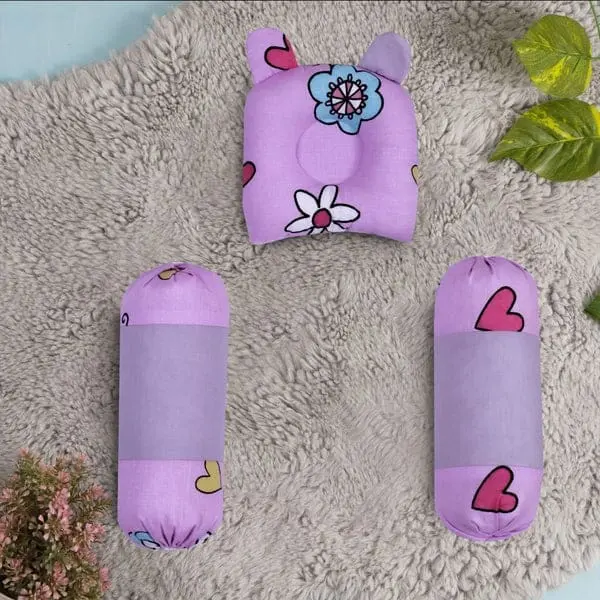 Newborn Baby Head & Neck Support Pillow Set Flower Design - Image 3
