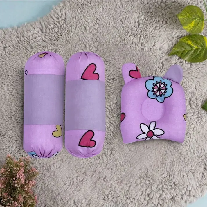 Newborn Baby Head & Neck Support Pillow Set Flower Design - Image 2
