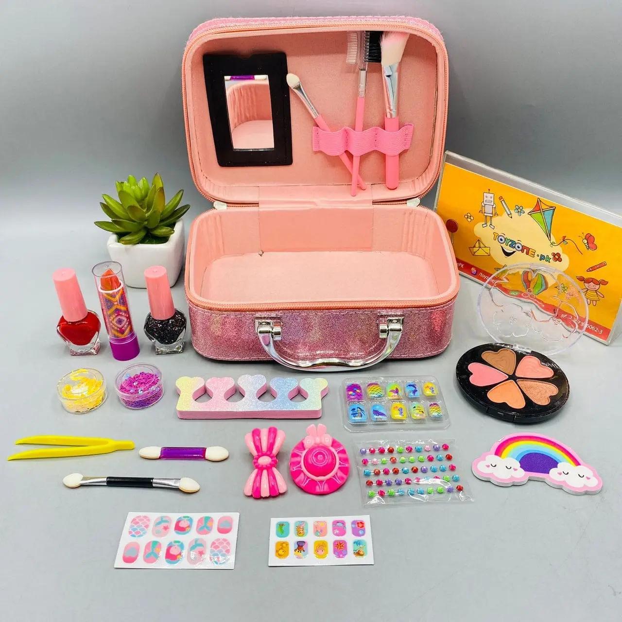 Portable Cosmetic Beauty Set for Girls with Lipstick Nail Polish and Brushes - Image 2