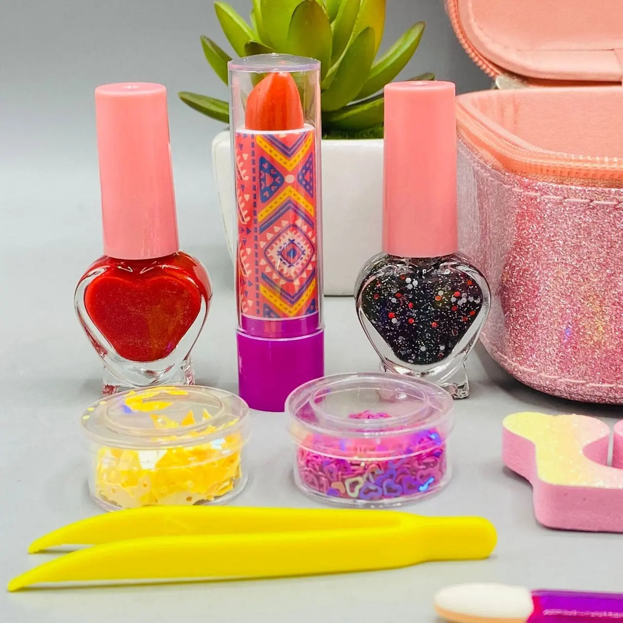 Portable Cosmetic Beauty Set for Girls with Lipstick Nail Polish and Brushes - Image 3