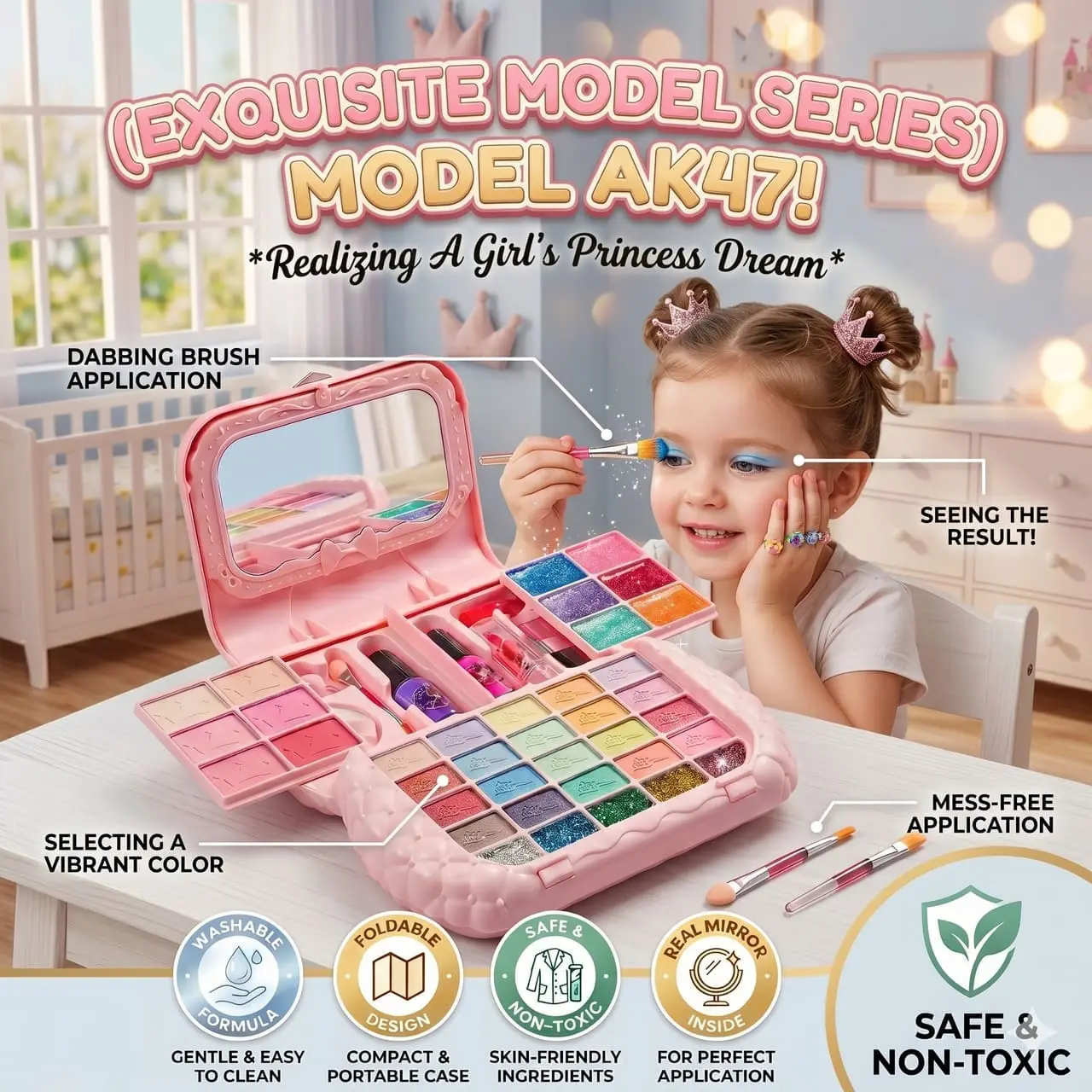 Princess Dreams Girls Beauty Makeup Kit with Mirror and Accessories