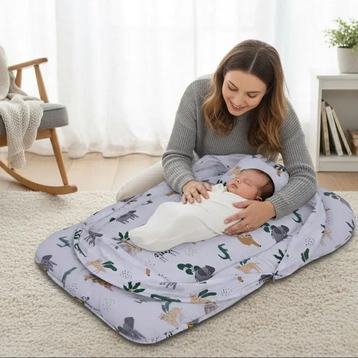 Printed Cotton Baby Mosquito Net with Pillow White Forest - Image 2