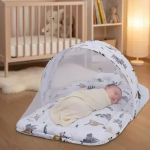Printed Cotton Baby Mosquito Net with Pillow White Forest
