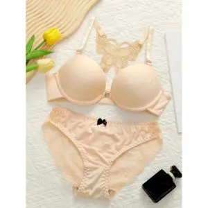 Skin Butterfly Single Padded Front Open Bra Set for Women