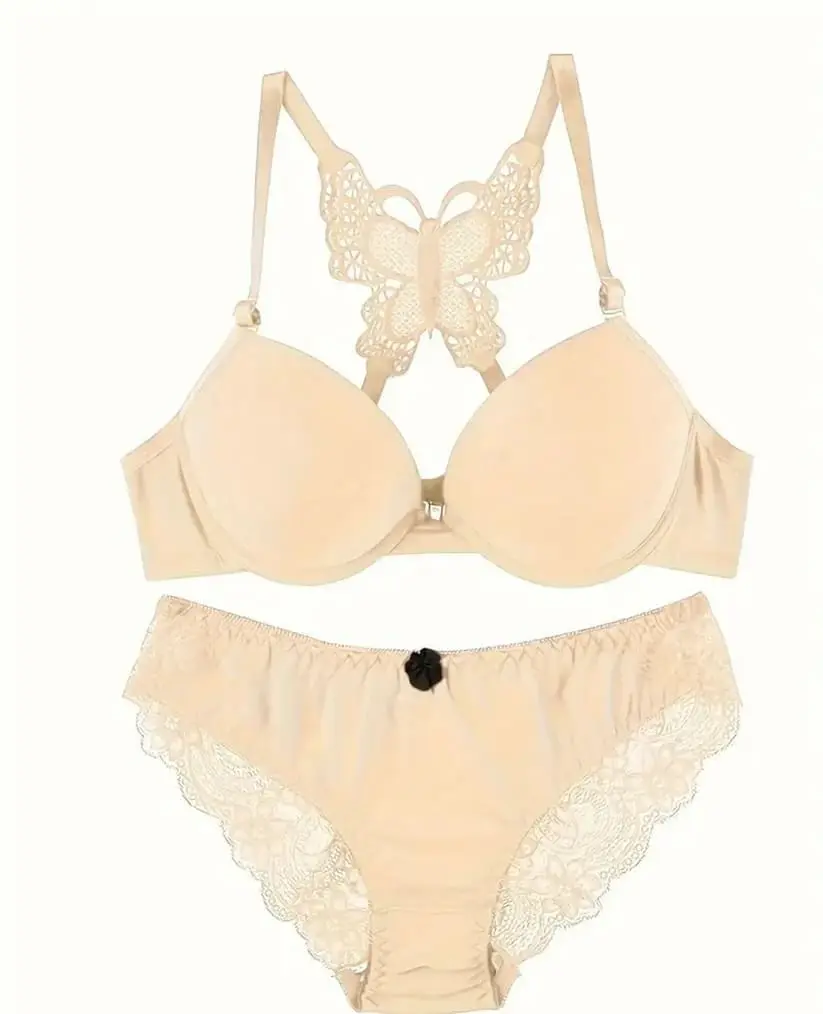 Skin Butterfly Single Padded Front Open Bra Set for Women - Image 2