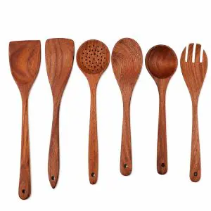 6 Pcs Wooden Spoons for Cooking | Natural Wooden Kitchen Set