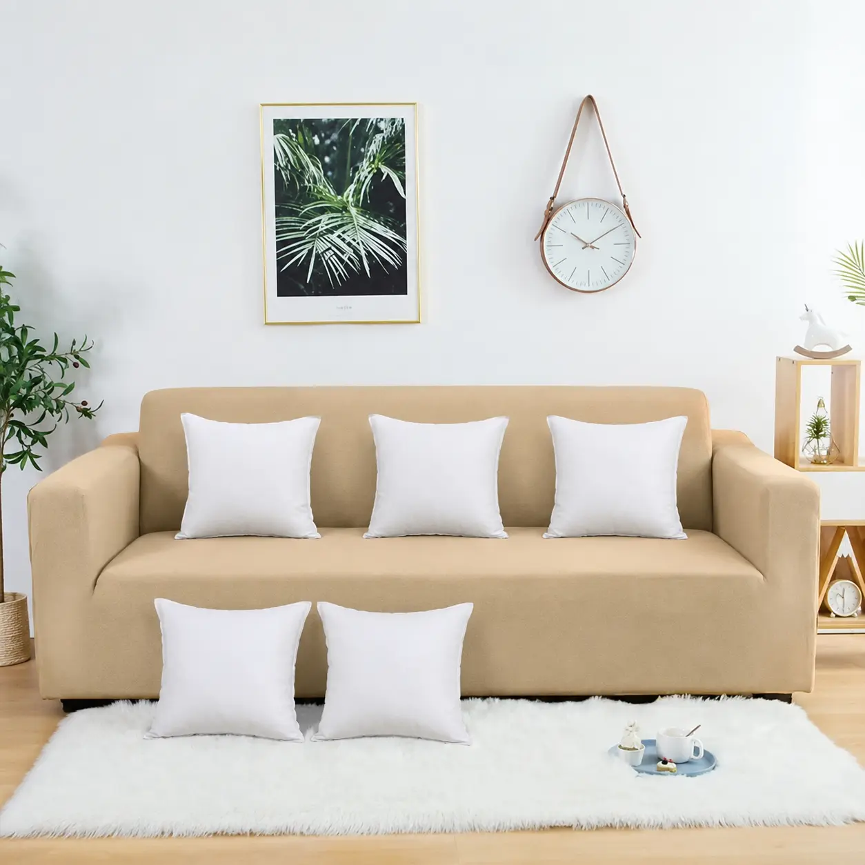 White cushions with filling Cozy minimalist living room design