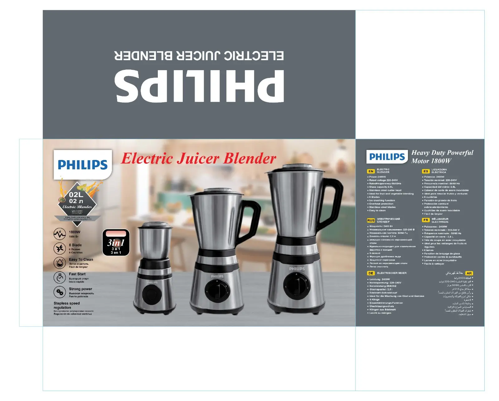 Philips Electric Juicer Blender 3-in-1 Heavy Duty Stainless Steel Grinder Machine