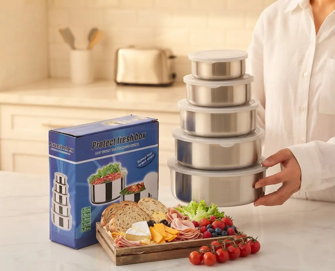 5 Pcs Stainless Steel Fresh Box Set with Airtight Lids - Image 2