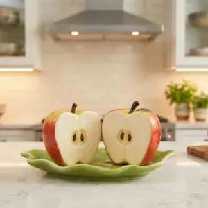 Apple Design Ceramic Salt & Pepper Shakers Set with Serving Plate