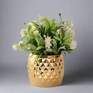 Geometric Golden Jasmin Artificial Planter with Ceramic Pot
