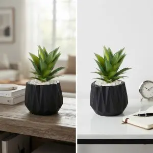 Matt Black Tri Texture Artificial Succulent Planter with Pot