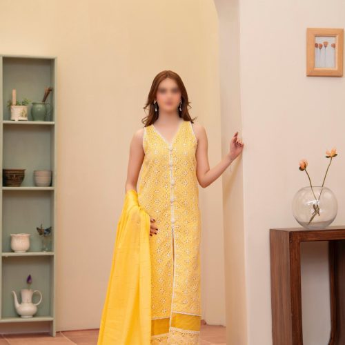 Merakhi Unstitched Yellow Embroidered 3 Piece Lawn Suit