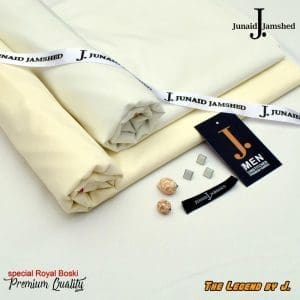 J. Junaid Jamshed Micro Fiber Boski Fabric in Pearl White and Boski Cream – 4 Meter