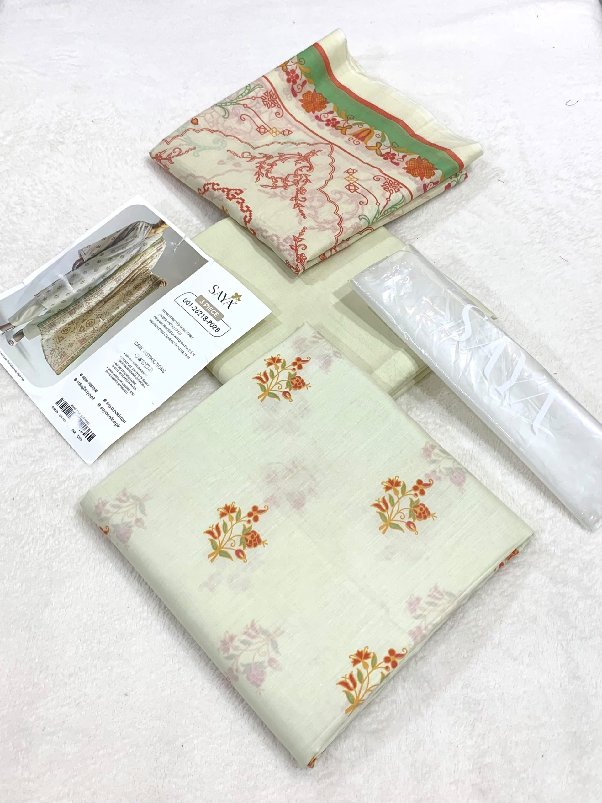 Saya – Unstitched Cream Printed 3 Piece Lawn Suit