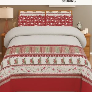 Chanab Bedding red floral cotton bed sheet set with pillow covers – traditional vine design on off-white background