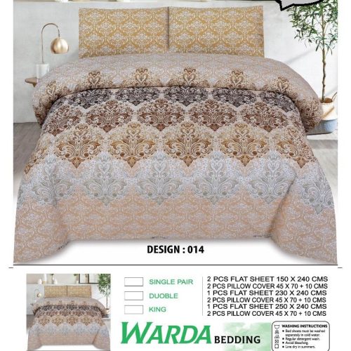 Warda Design 014 – Multicolor cotton bed sheet set with pillow covers