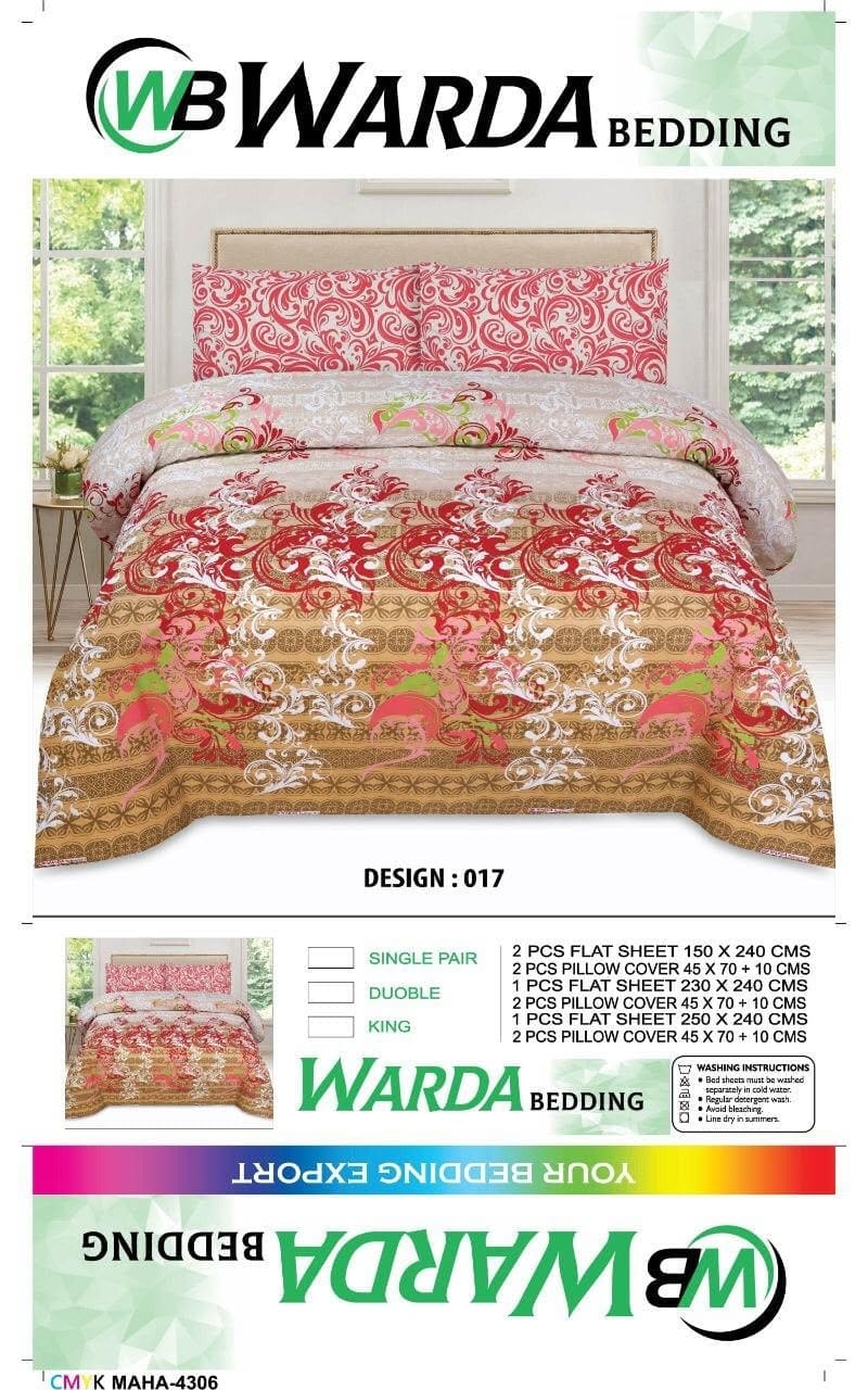 Multicolor Warda 3-piece cotton bed sheet with pillow covers – king size