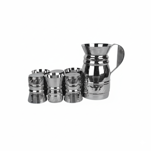 Stainless steel 7 piece water set with jug and 6 glasses Combine