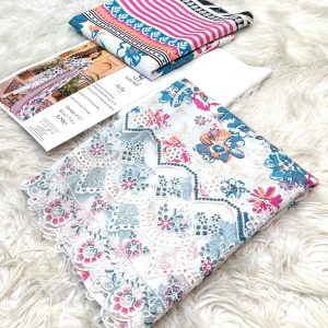 Khushi By Arfa Original 3 Piece Printed Karandi Suit with Embroidered Boring Daman