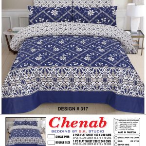 Chenab Bedding King Size Cotton Bedsheet – Blue