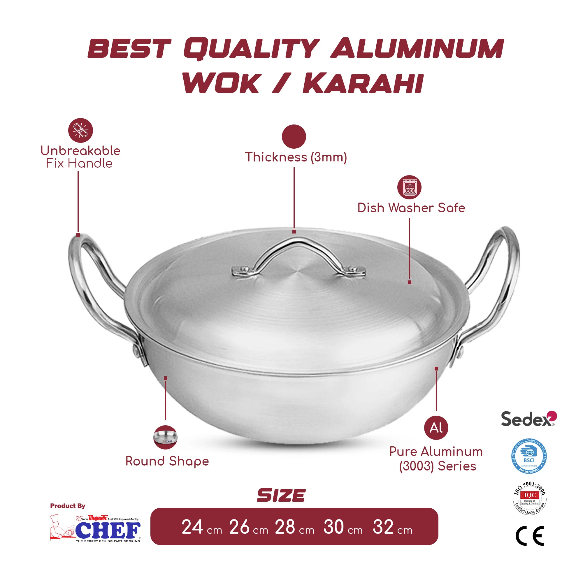 Chef Best Aluminum Metal Finish Wok | Premium Quality Karahi - Image 2
