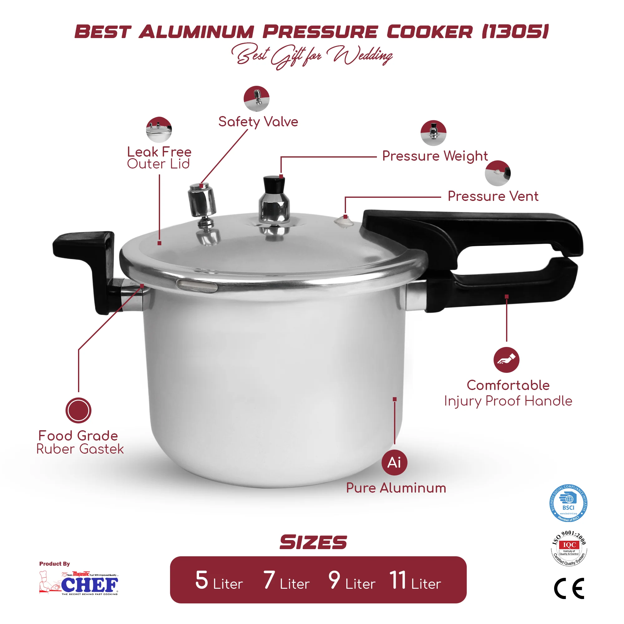 CHEF Soft Anodized Aluminum Pressure Cooker with Glass Lid - Image 3