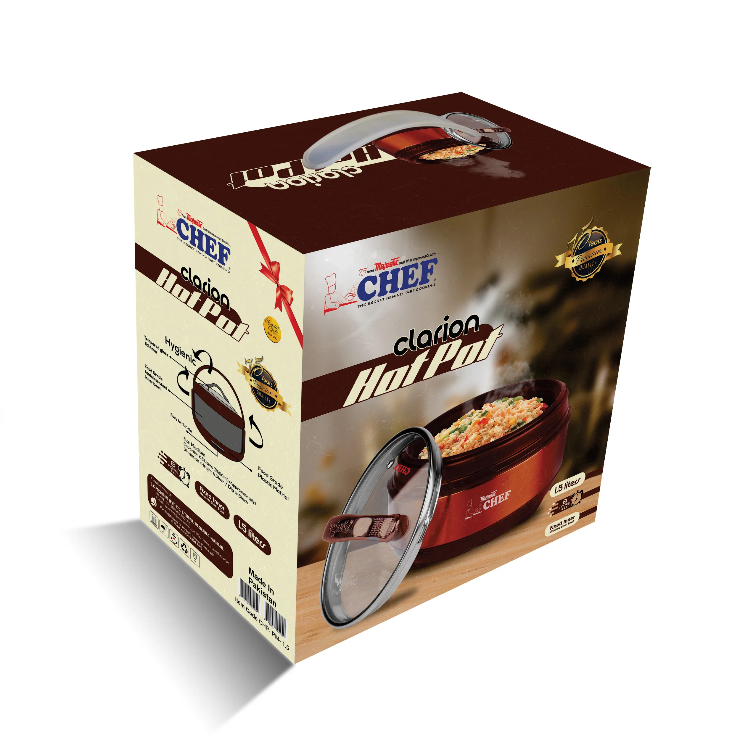 Majestic Chef Stainless Steel Clarion Hot Pot with Glass Lid - Image 3