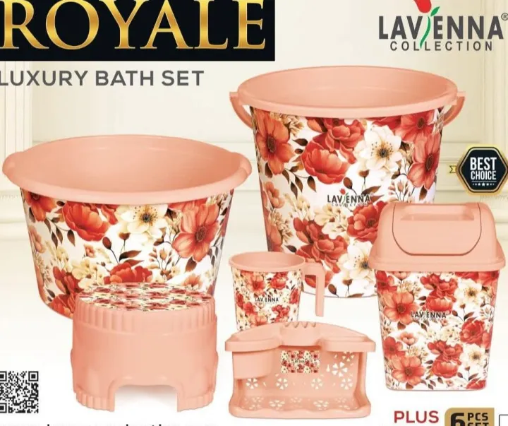 Royale Luxury 5 Pcs Bath Set Floral Design Plastic Bathroom Set - Image 2